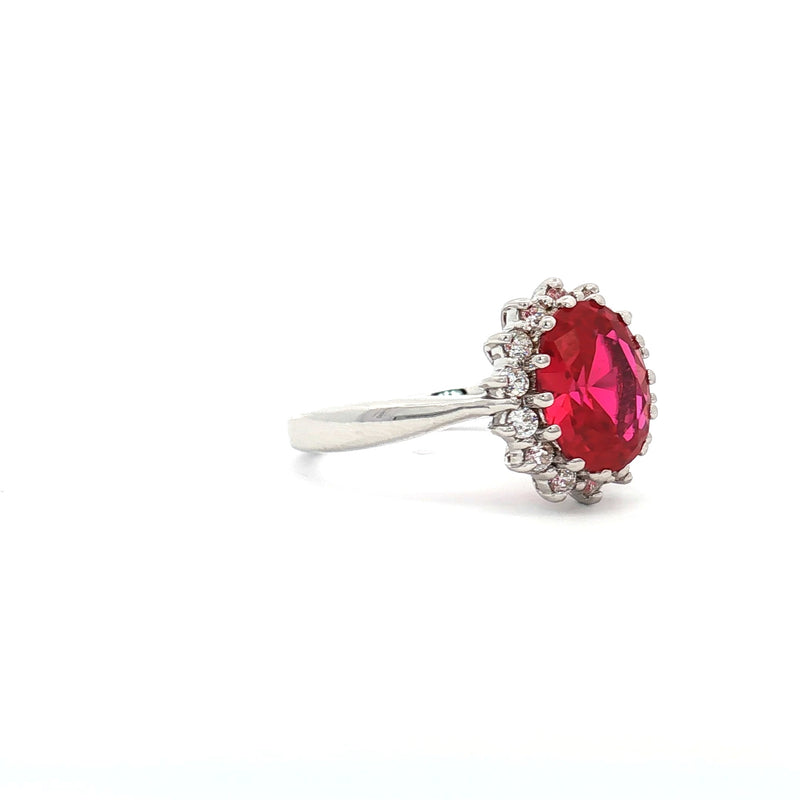 Duchess Oval Cut Diamond Cluster Ring with Ruby Centre Stone