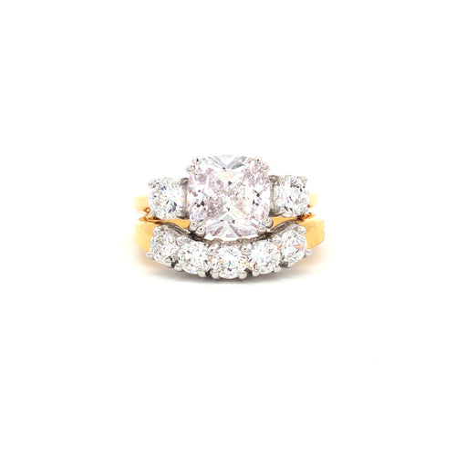 The Meghan Three Stone Ring and Five Stone Curved Band in Yellow