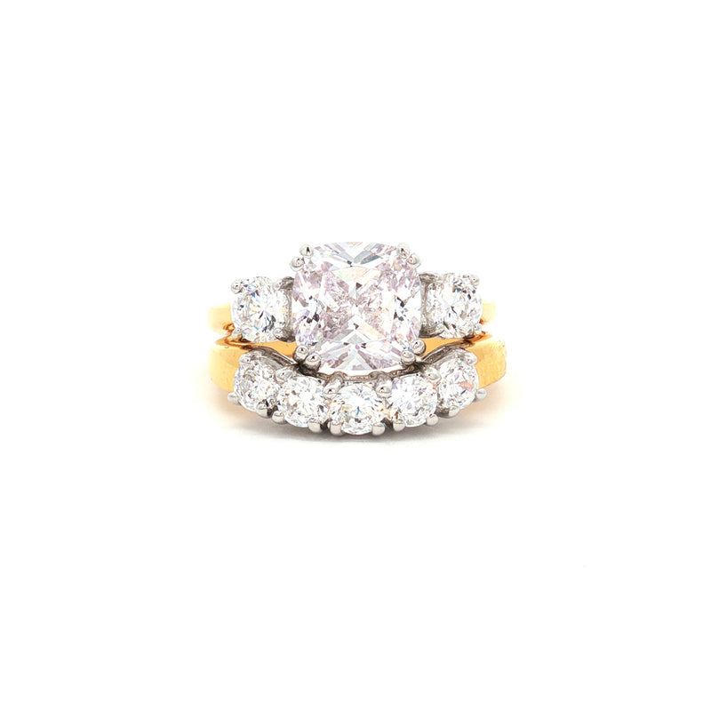 The Meghan Three Stone Ring and Five Stone Curved Band in Yellow