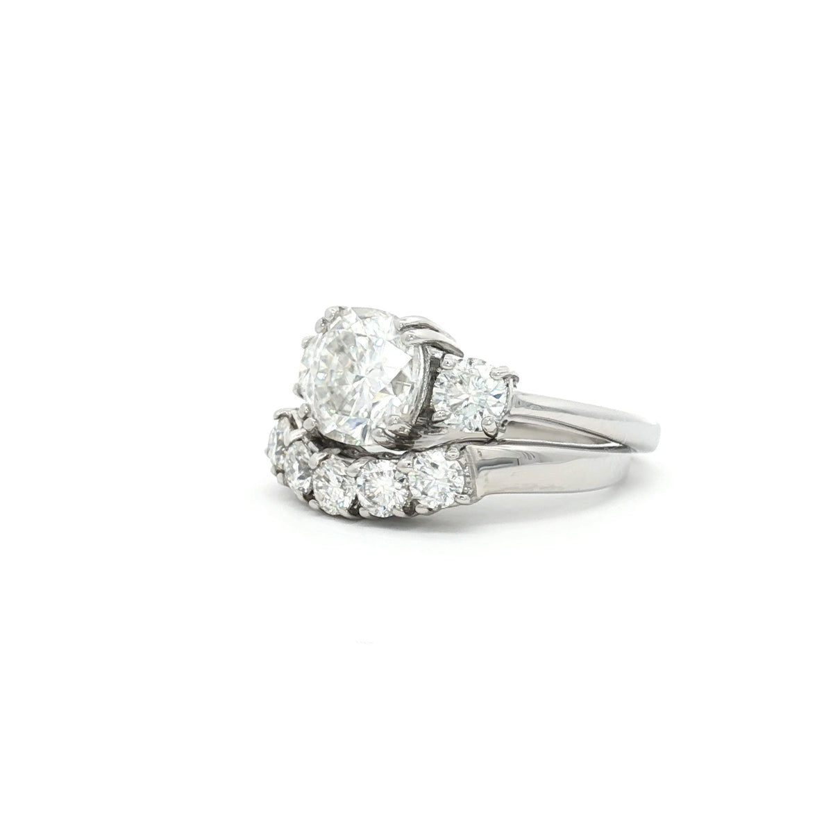 The Meghan Three Stone Ring and Five Stone Curved Band in Yellow