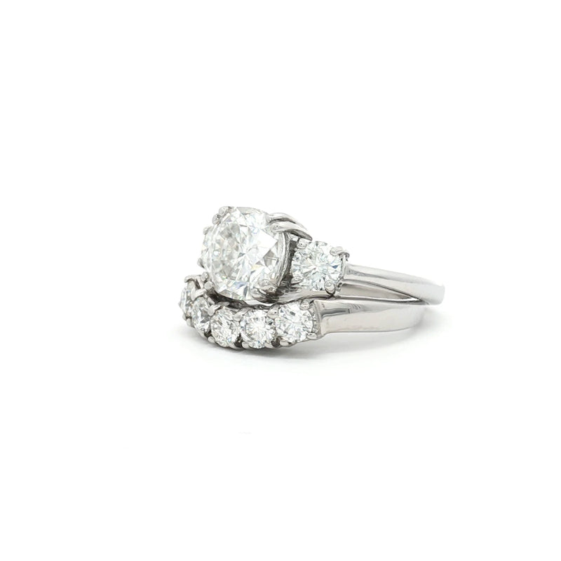 The Meghan Three Stone Ring and Five Stone Curved Band in Yellow