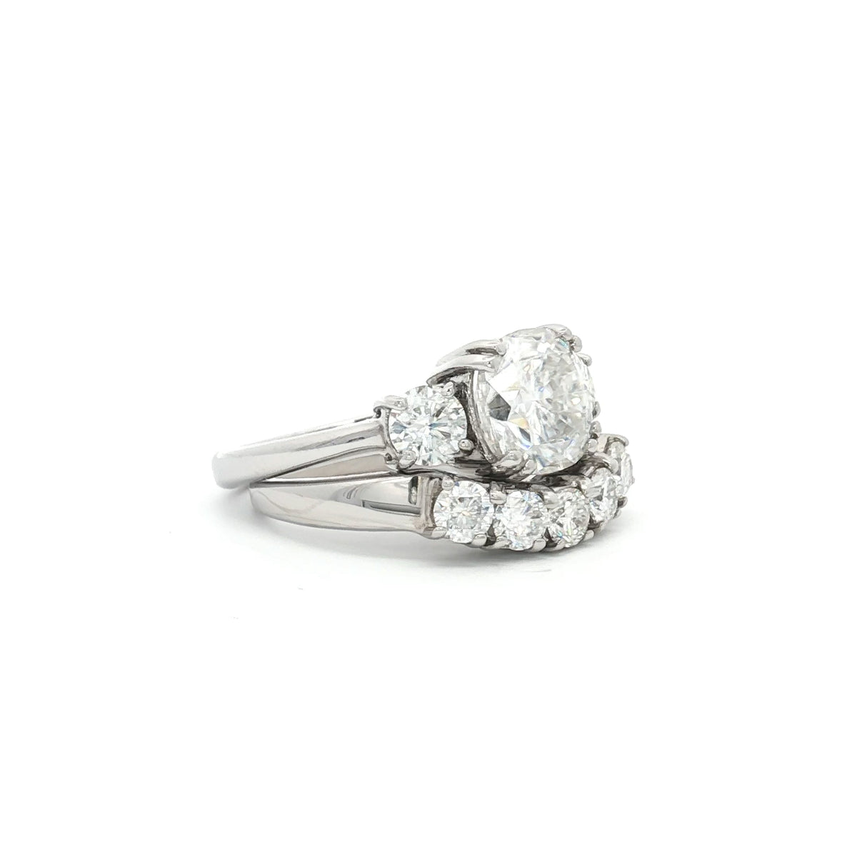 The Meghan Three Stone Ring and Five Stone Curved Band in Yellow