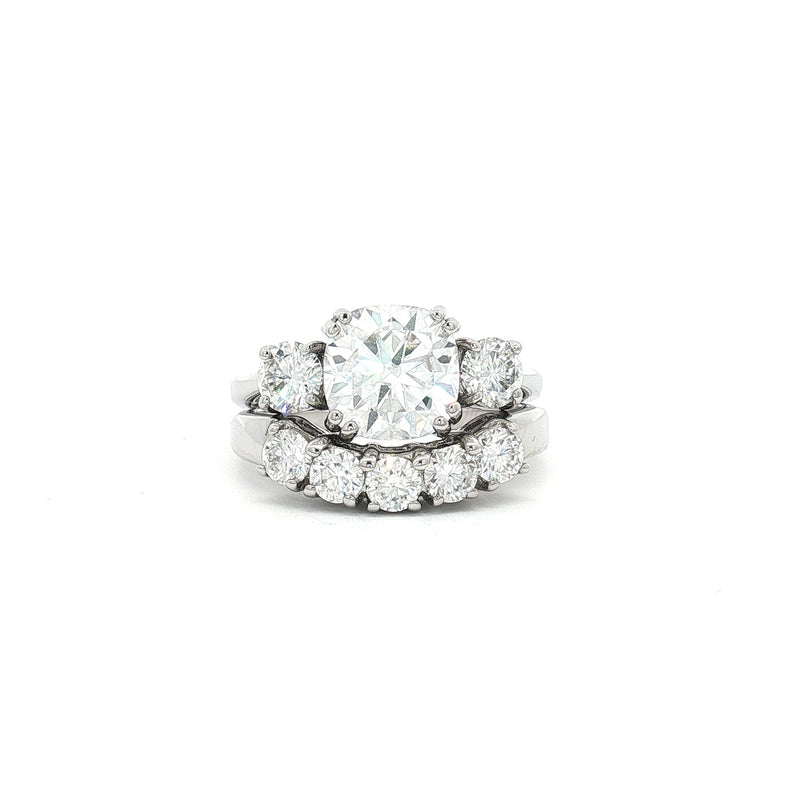 The Meghan Three Stone Ring and Five Stone Curved Band in Yellow