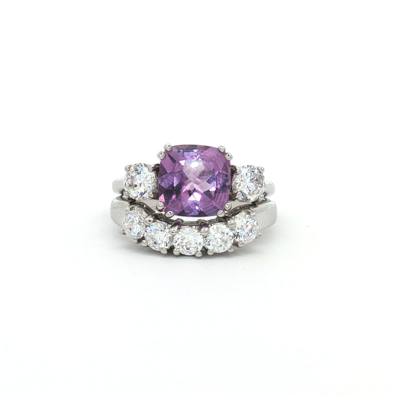 The Meghan Amethyst Three Stone Ring and Five Stone Curved Band
