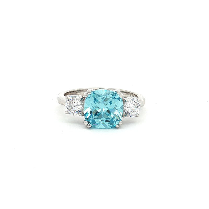 The Meghan Three Stone Ring with Aqua Marine Centre Stone