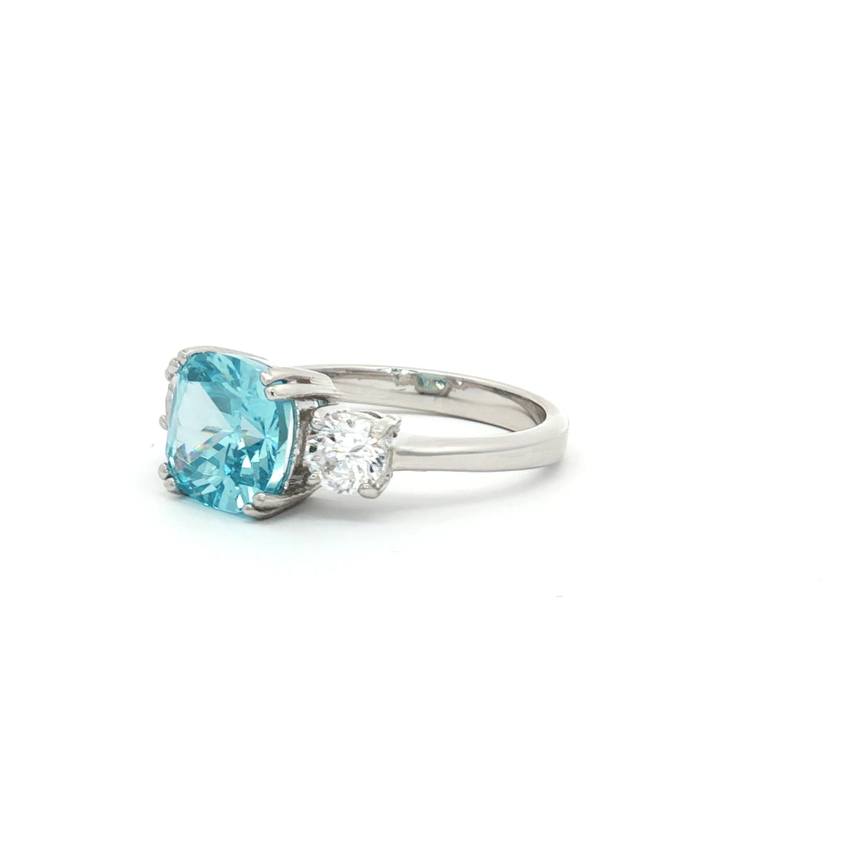 The Meghan Three Stone Ring with Aqua Marine Centre Stone