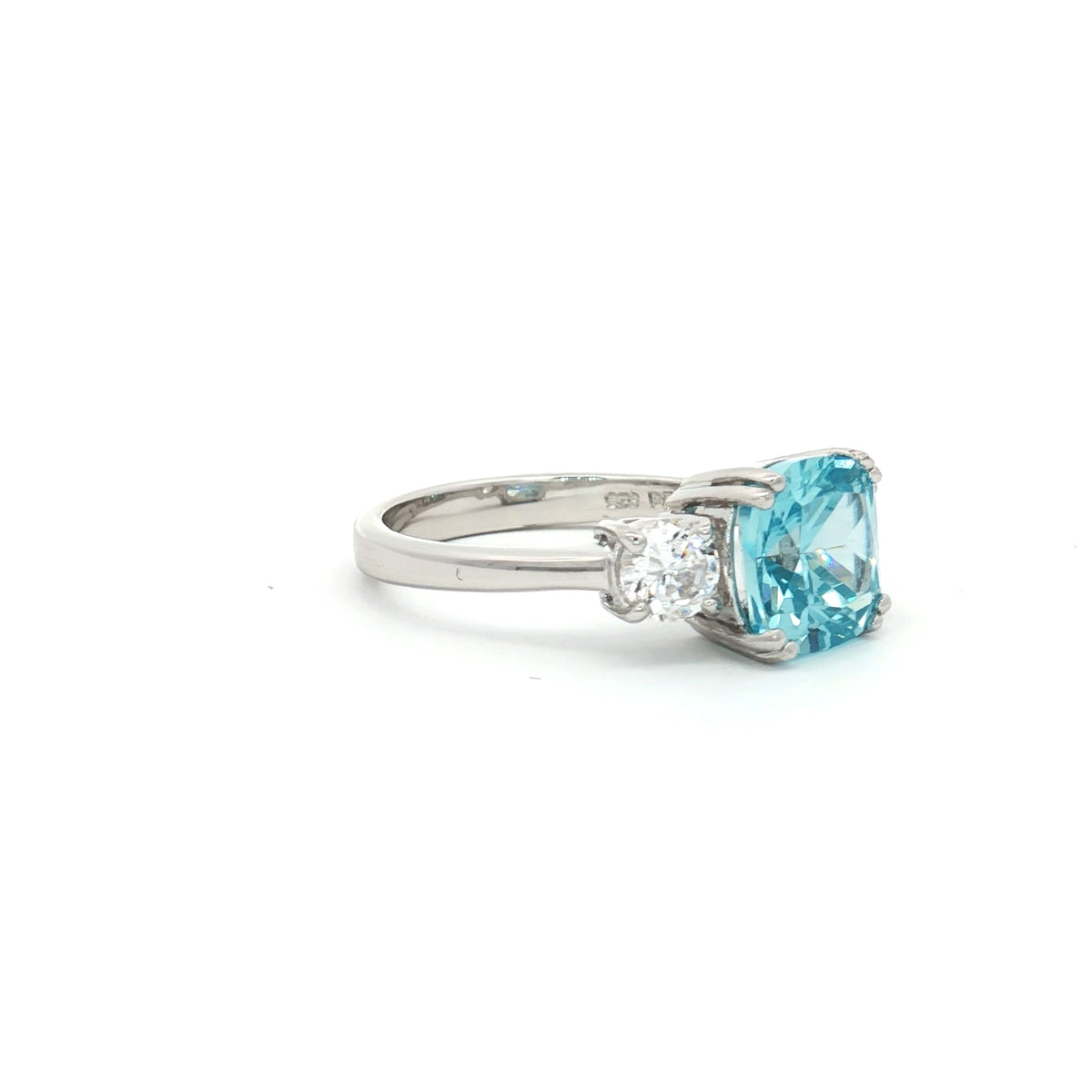 The Meghan Three Stone Ring with Aqua Marine Centre Stone