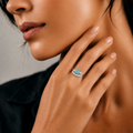 The Meghan Three Stone Ring with Aqua Marine Centre Stone