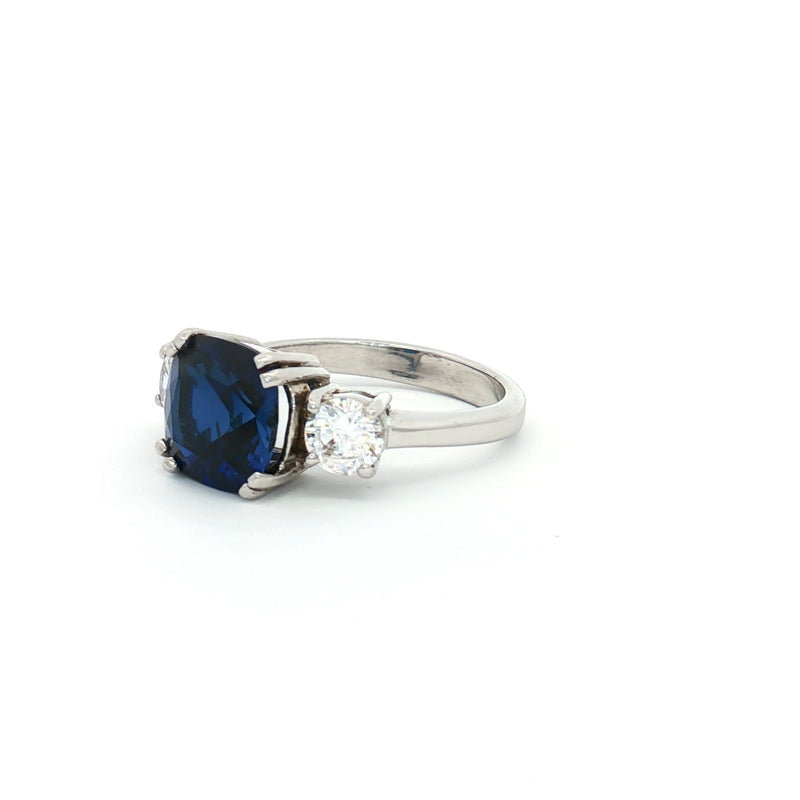 The Meghan Three Stone Ring with Sapphire Centre Stone