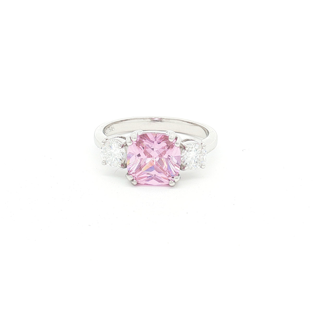 The Meghan Three Stone Ring with Pink Centre Stone