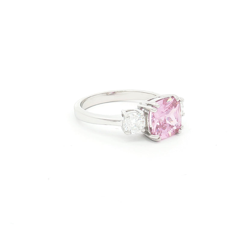 The Meghan Three Stone Ring with Pink Centre Stone