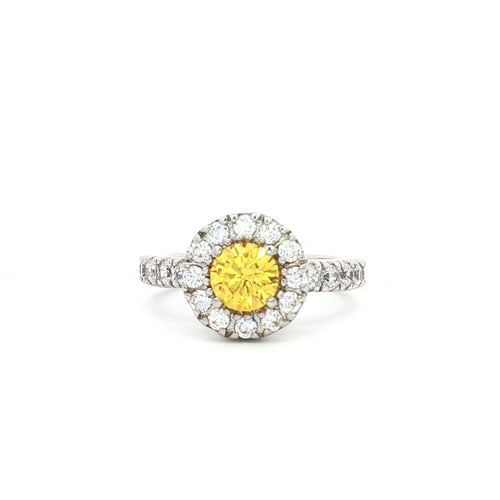 Halo Setting Ring with Small Brilliants with Yellow Centre Stone