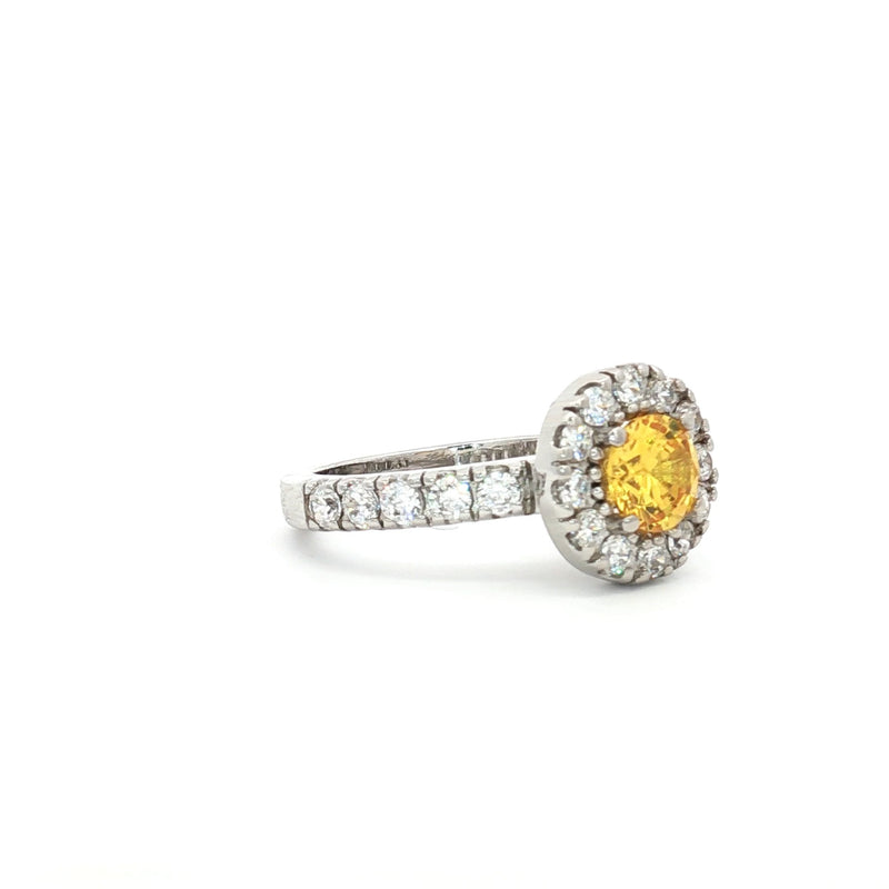 Halo Setting Ring with Small Brilliants with Yellow Centre Stone