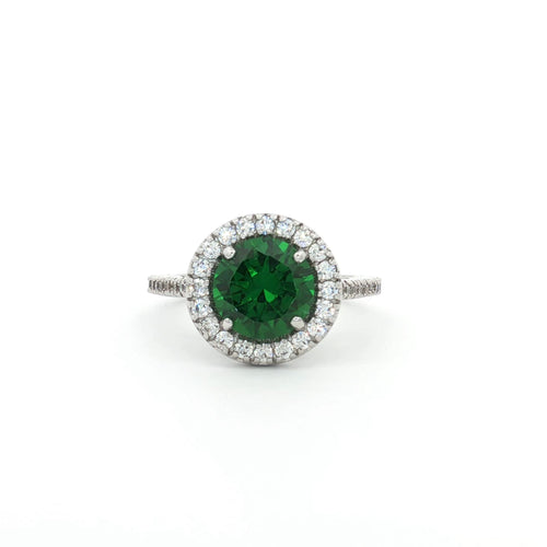 Classic Brilliant Cut Halo Ring with Emerald Centre Stone