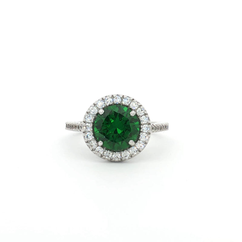 Classic Brilliant Cut Halo Ring with Emerald Centre Stone