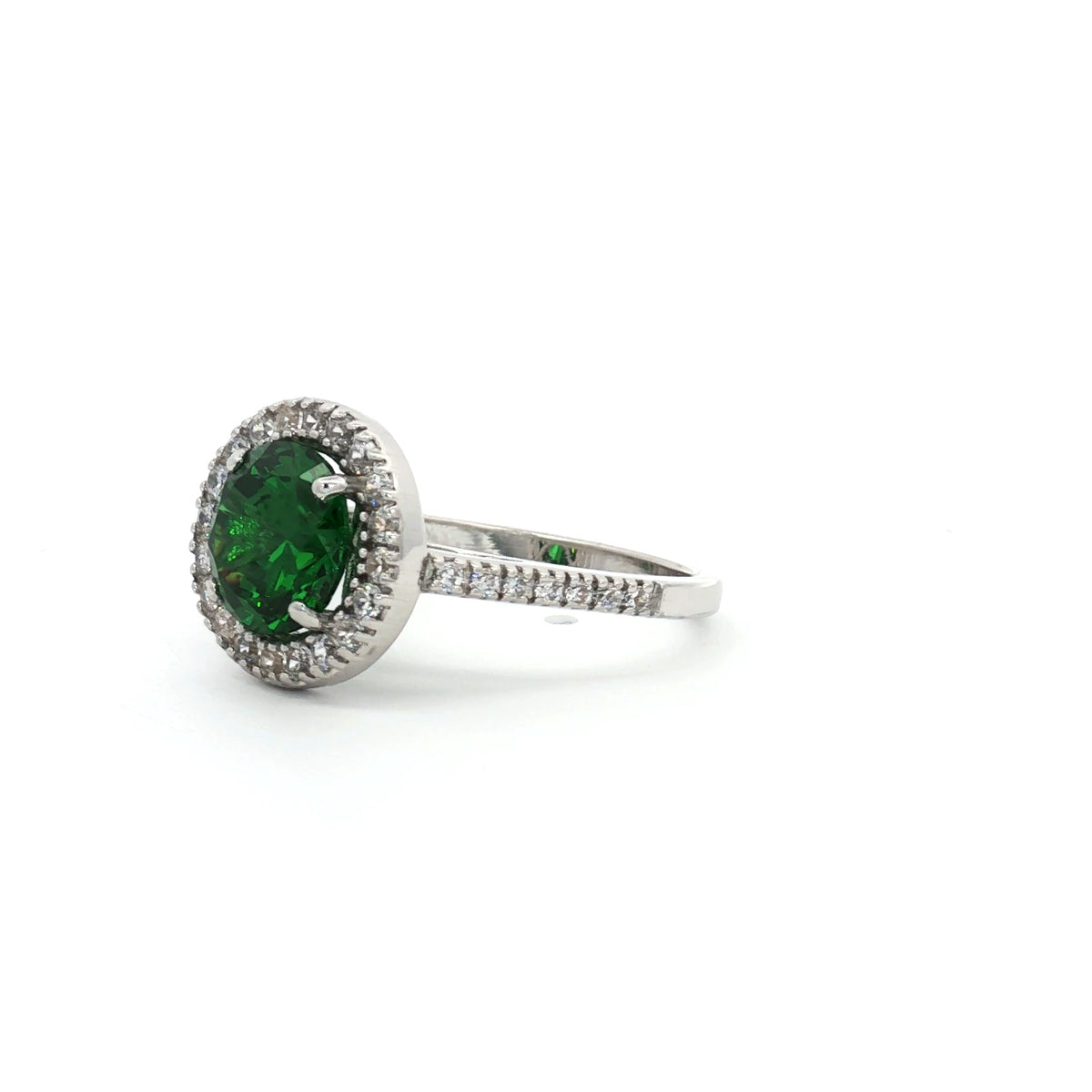 Classic Brilliant Cut Halo Ring with Emerald Centre Stone