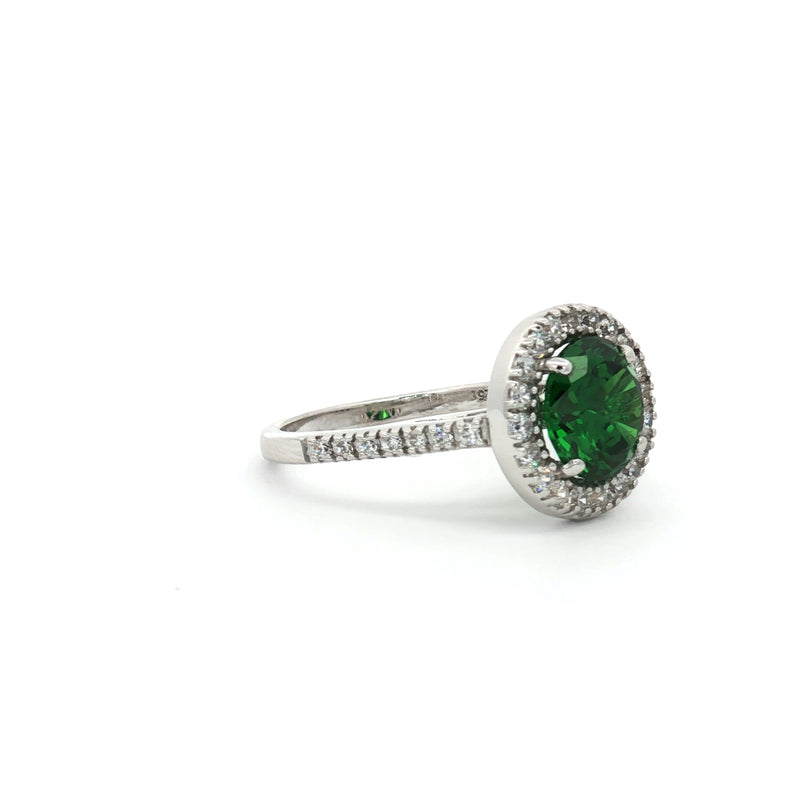 Classic Brilliant Cut Halo Ring with Emerald Centre Stone