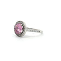 Classic Brilliant Cut Halo Ring with Pink Centre Stone