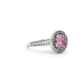 Classic Brilliant Cut Halo Ring with Pink Centre Stone