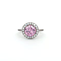 Classic Brilliant Cut Halo Ring with Pink Centre Stone