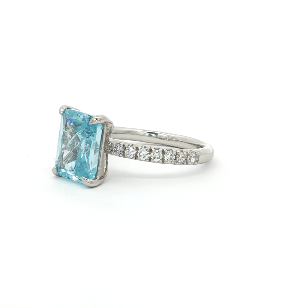 Radiant Cut Ring with Aqua Marine