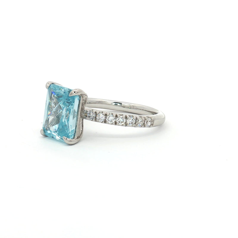 Radiant Cut Ring with Aqua Marine