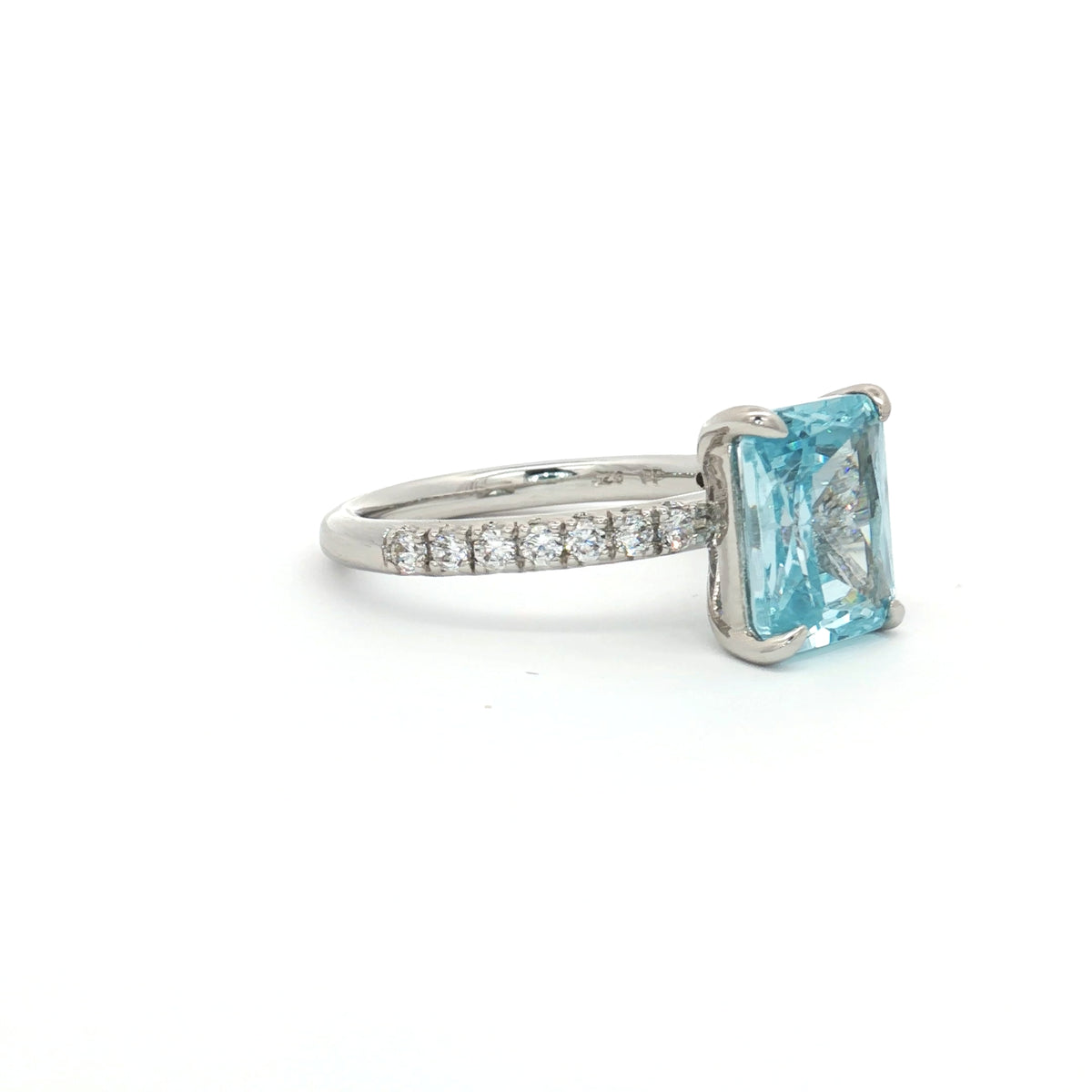 Radiant Cut Ring with Aqua Marine