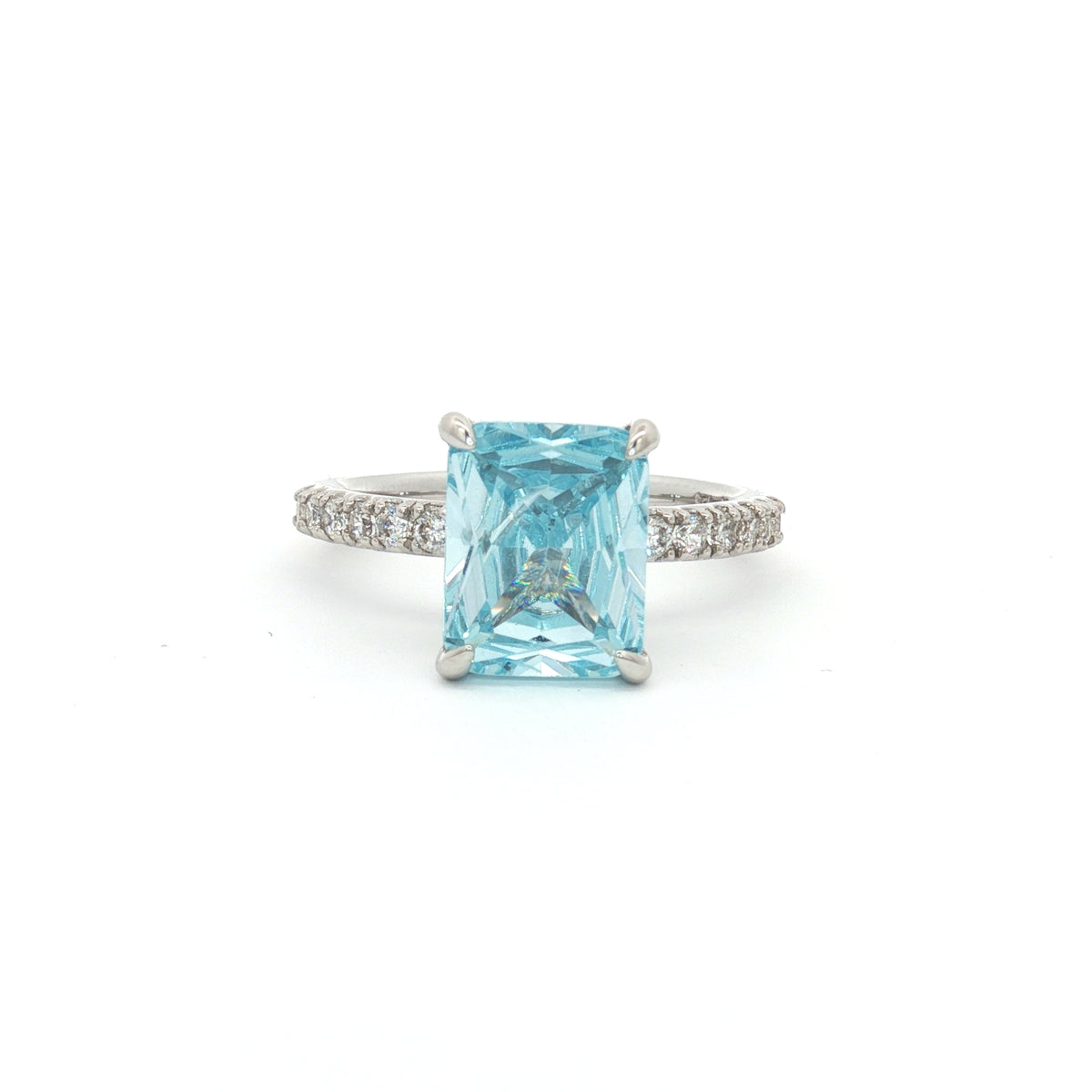 Radiant Cut Ring with Aqua Marine