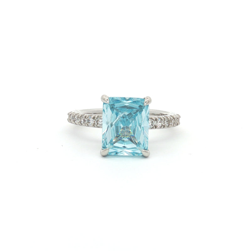 Radiant Cut Ring with Aqua Marine