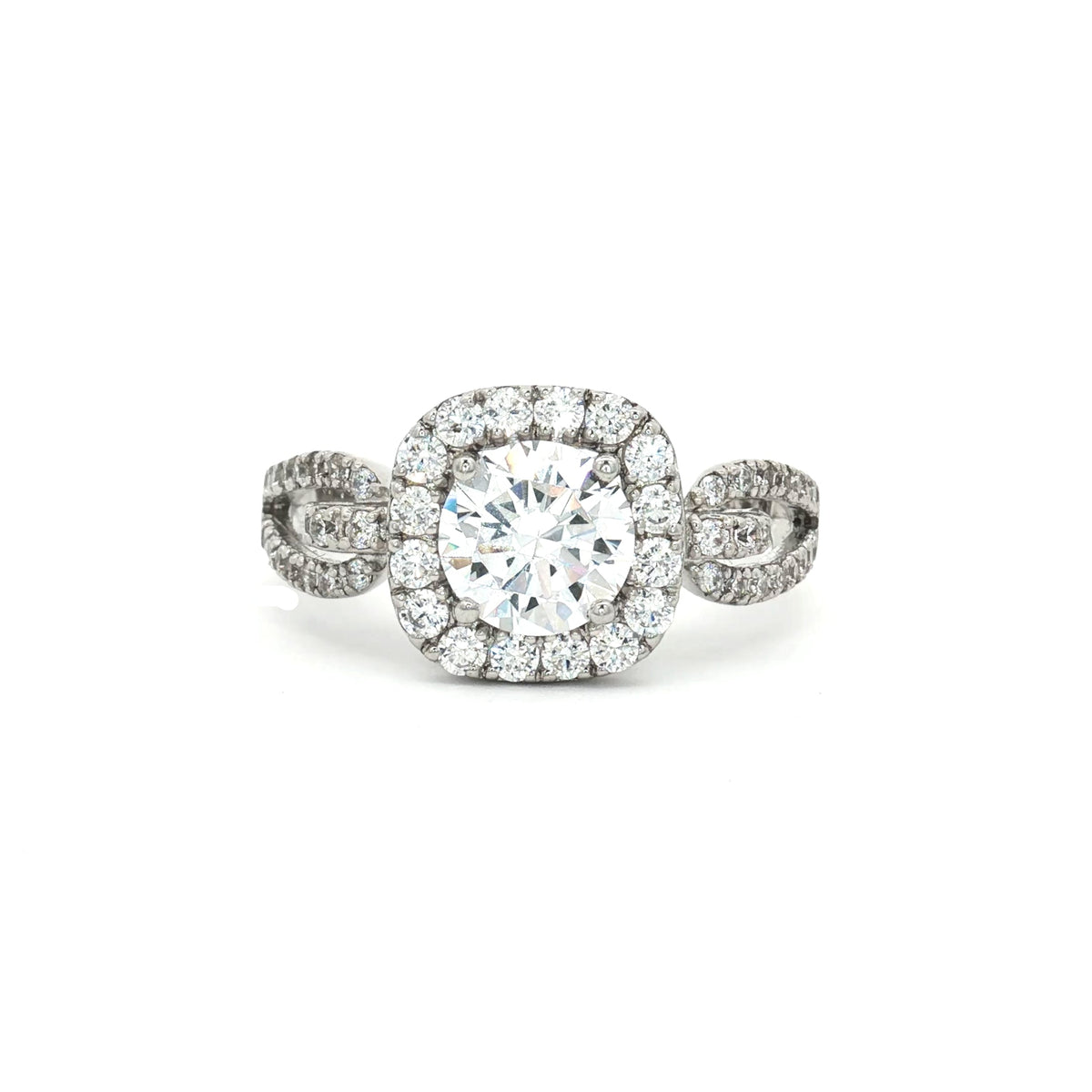 Brilliant Cut Halo Ring with Split Loop Band