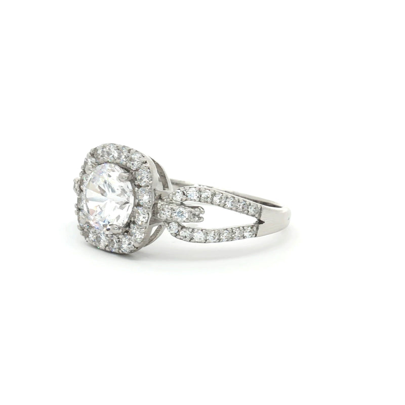 Brilliant Cut Halo Ring with Split Loop Band
