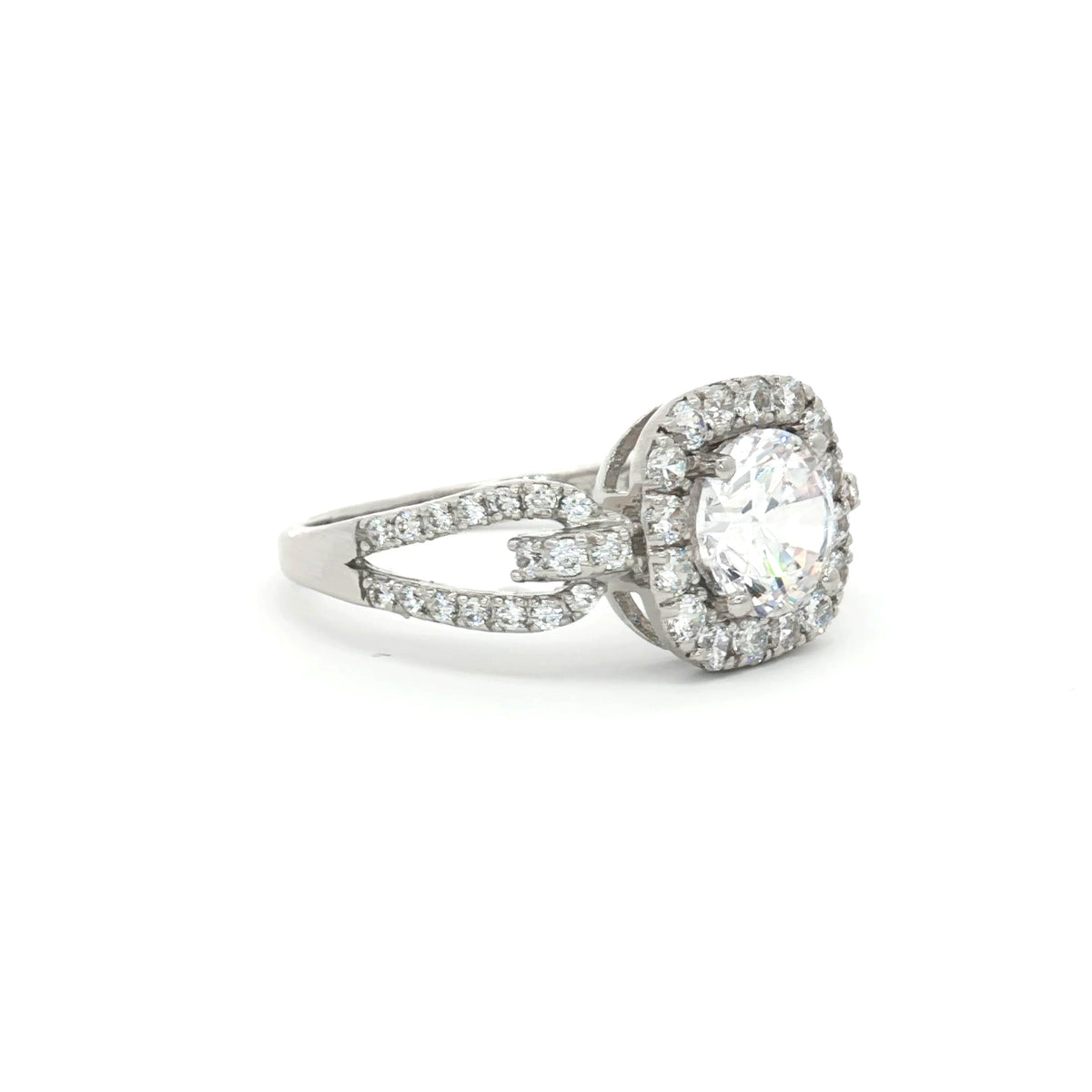 Brilliant Cut Halo Ring with Split Loop Band