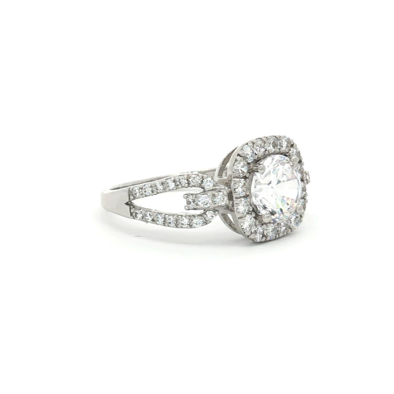 Brilliant Cut Halo Ring with Split Loop Band