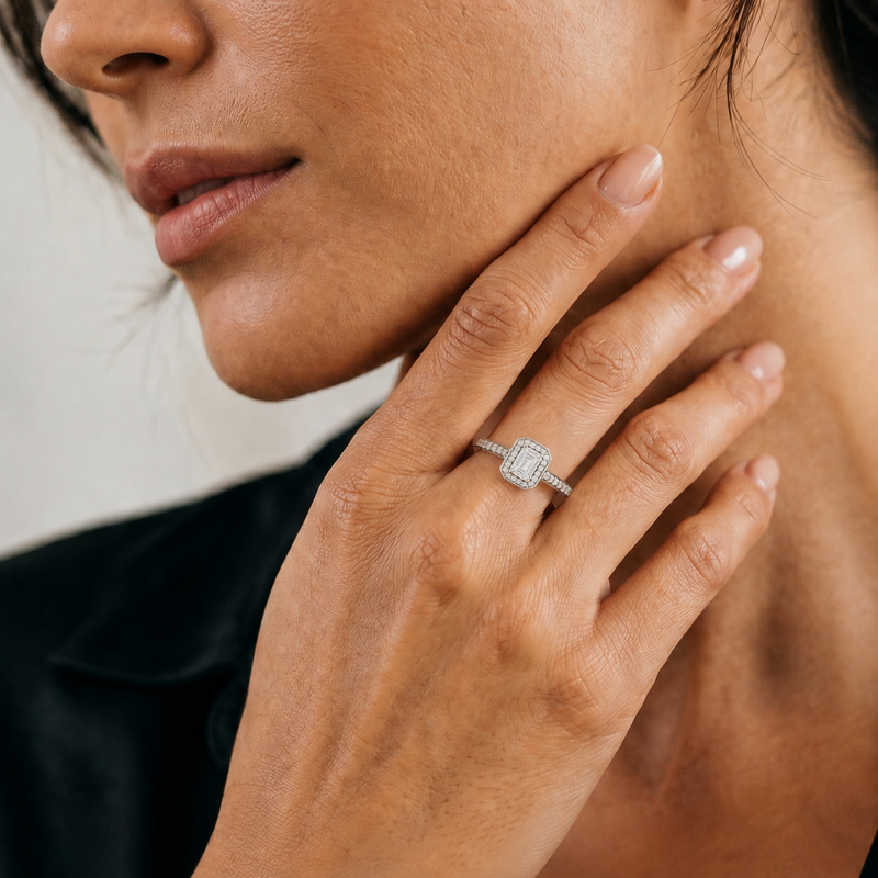 Emerald Cut Halo Ring