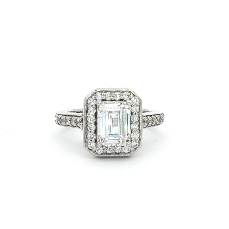 Emerald Cut Halo Ring