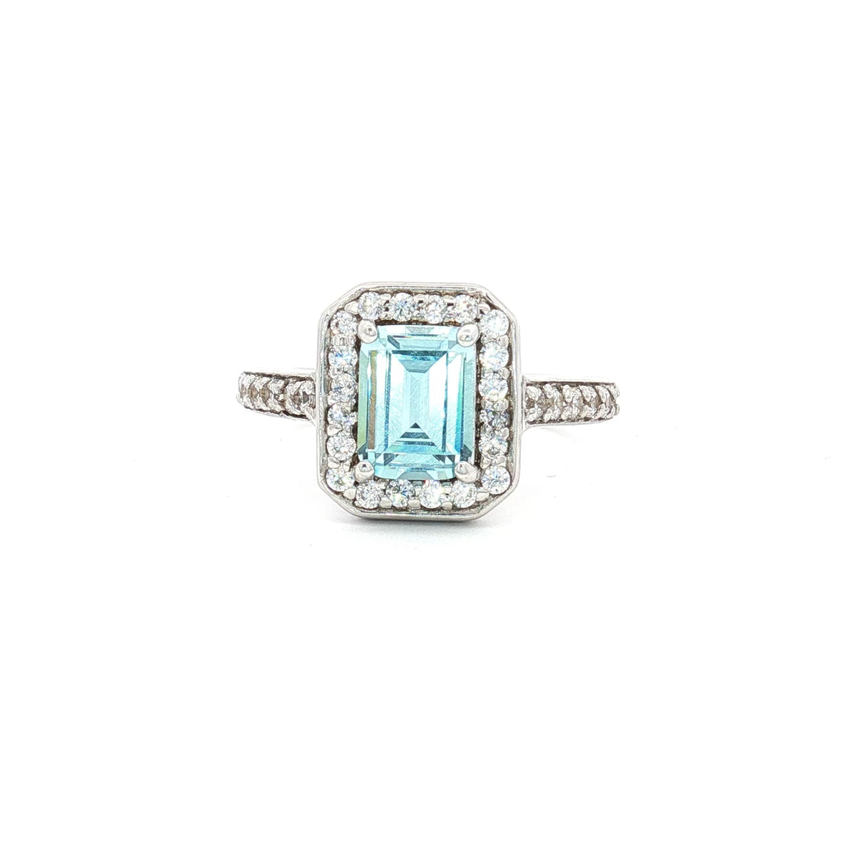 Emerald Cut Halo with Aqua Marine Stone