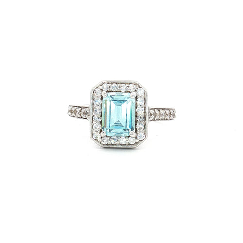 Emerald Cut Halo with Aqua Marine Stone