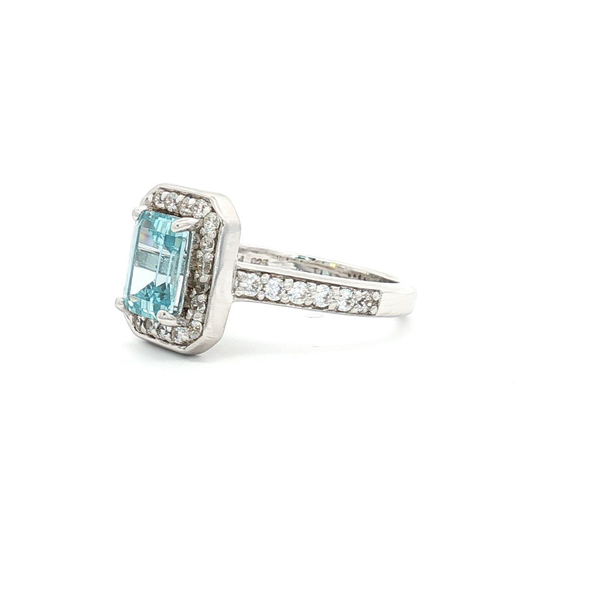 Emerald Cut Halo with Aqua Marine Stone