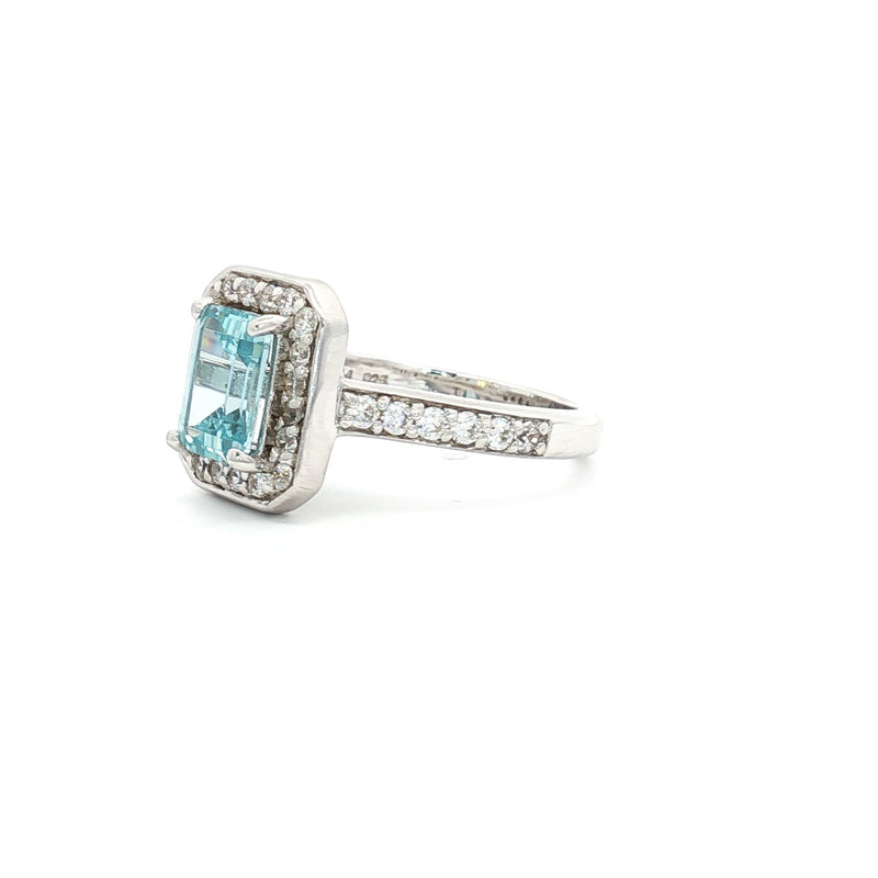 Emerald Cut Halo with Aqua Marine Stone