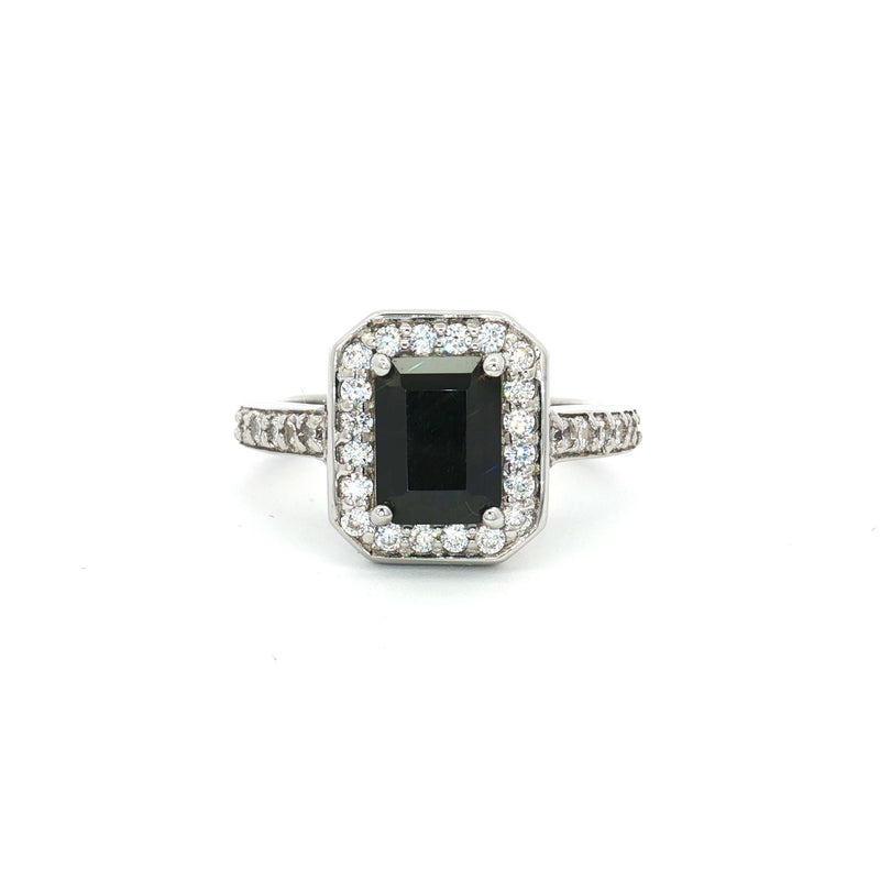 Emerald Cut Halo with Black Stone
