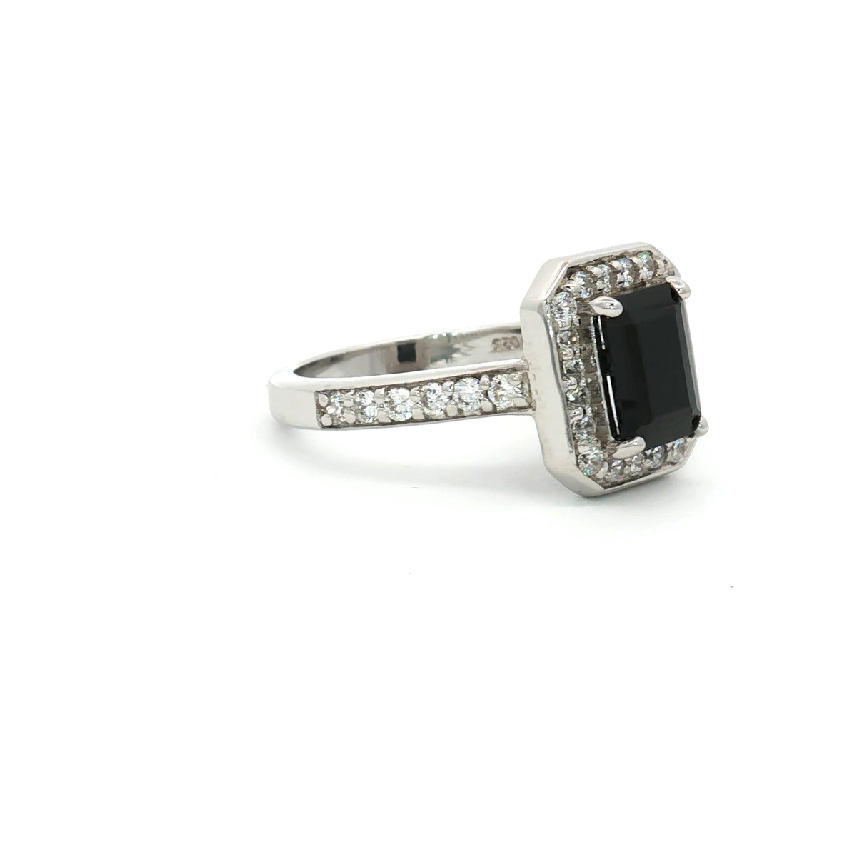 Emerald Cut Halo with Black Stone