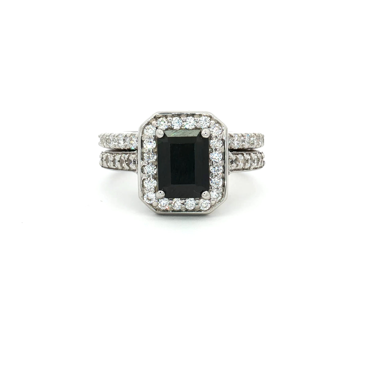 Emerald Cut Black colour Halo with  Matching Band