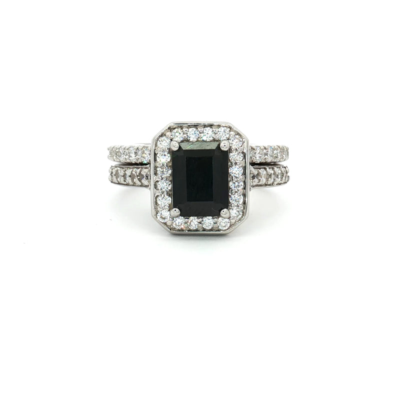 Emerald Cut Black colour Halo with  Matching Band