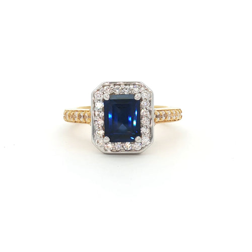 Emerald Cut Halo with Sapphire Stone