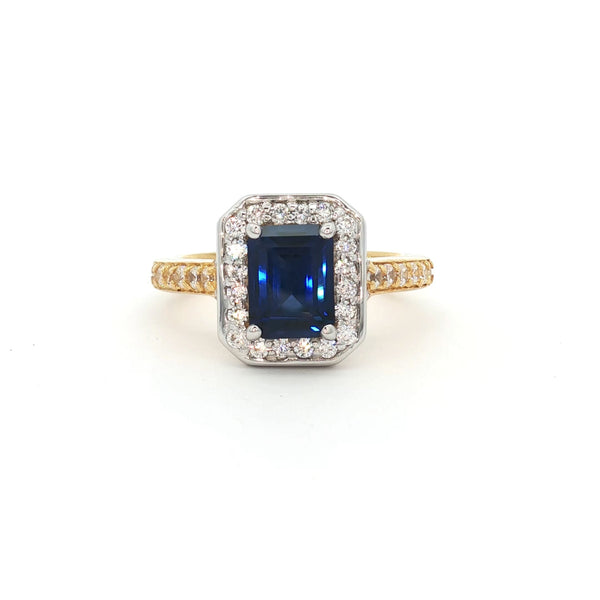 Emerald Cut Halo with Sapphire Stone