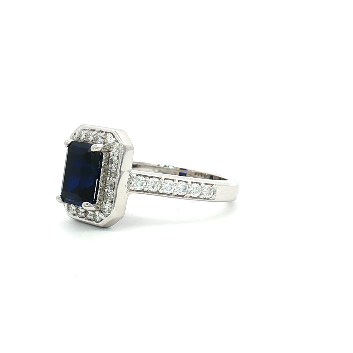 Emerald Cut Halo with Sapphire Stone