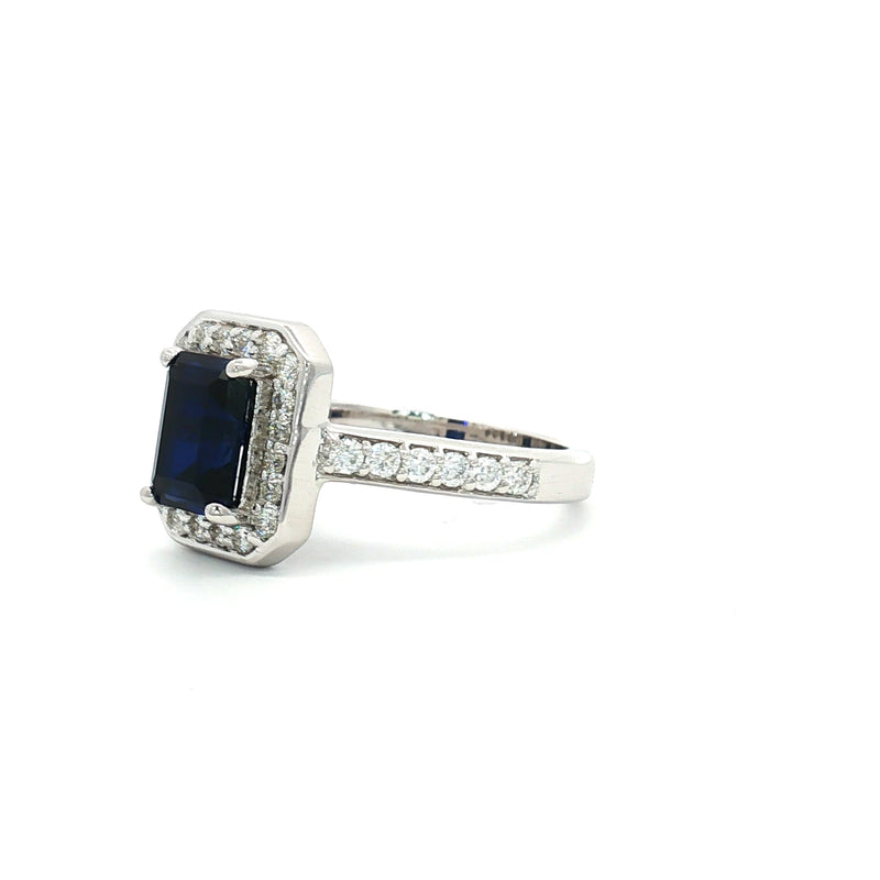 Emerald Cut Halo with Sapphire Stone