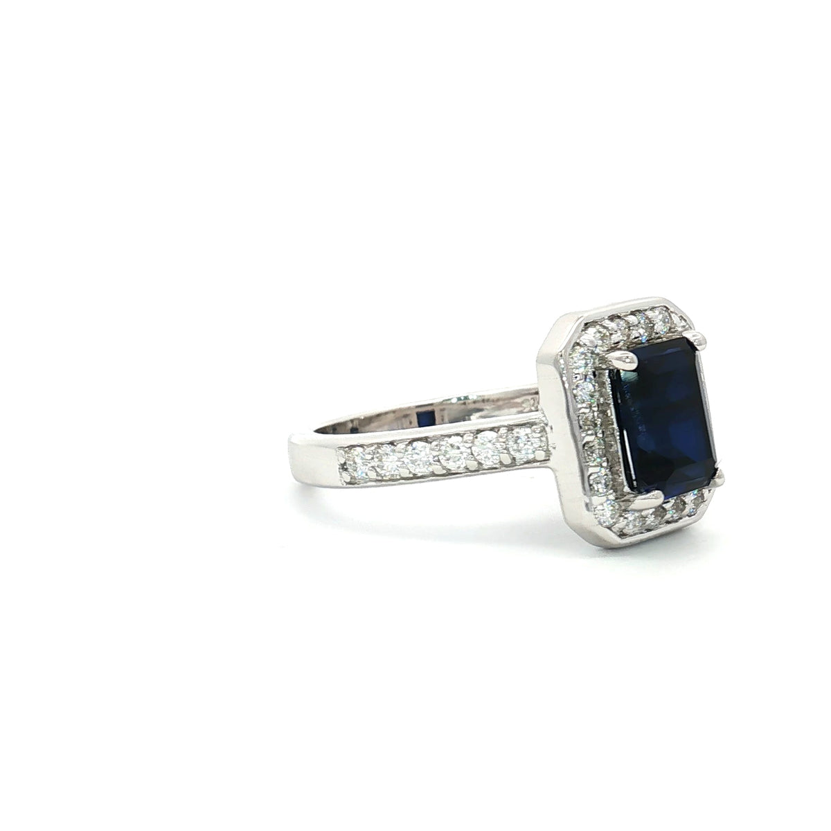 Emerald Cut Halo with Sapphire Stone