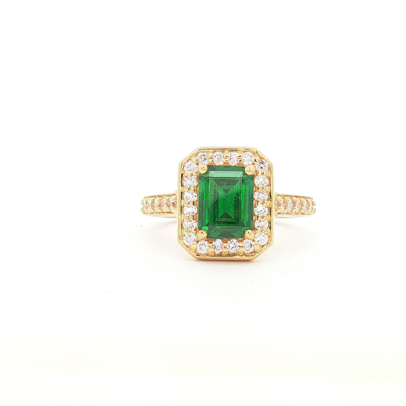 Emerald Cut Halo with Emerald Stone in Yellow