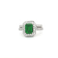 Emerald Cut Emerald colour Halo with  Matching Band